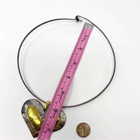 693 Vintage Jeep Collins JBC sterling Silver and Brass Heart Pendant with a Silv - Picture 9 of 11